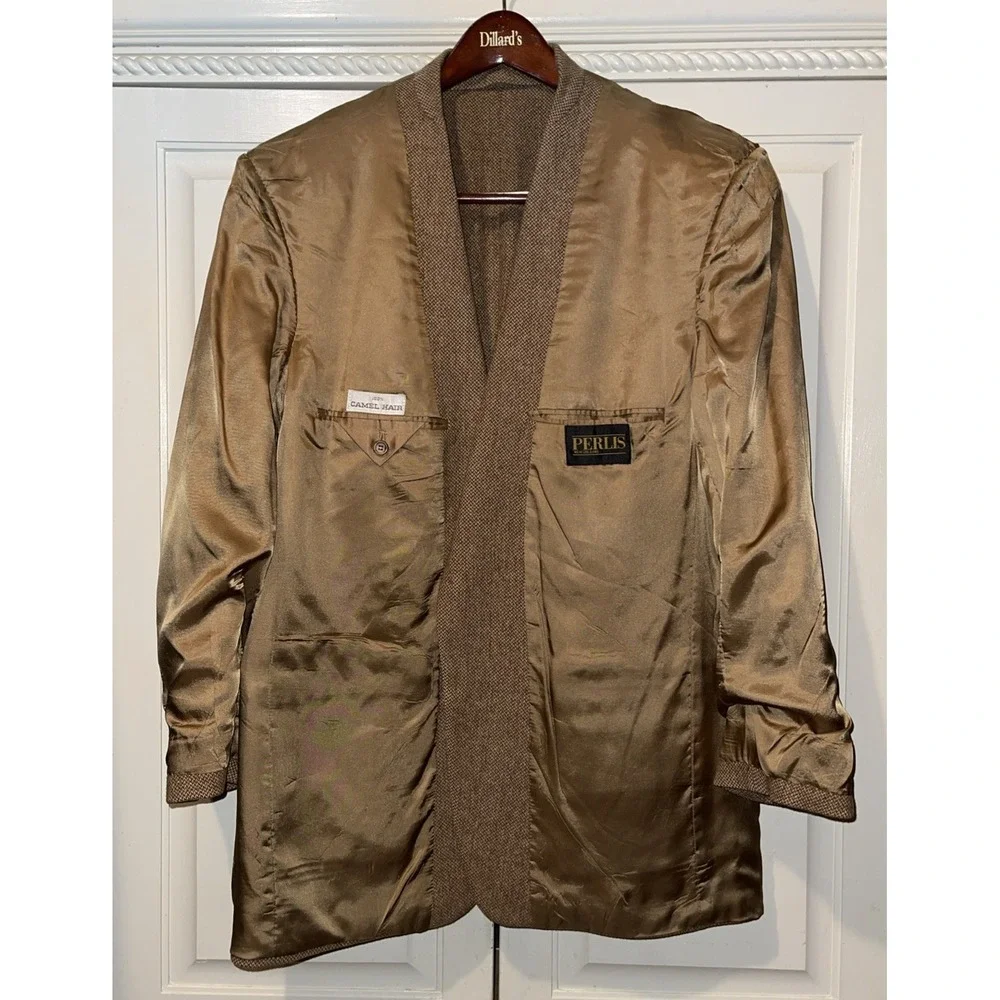 Perlis 100% Camel Hair Blazer‎ Men 44L Tall Beige Business Wedding Resort